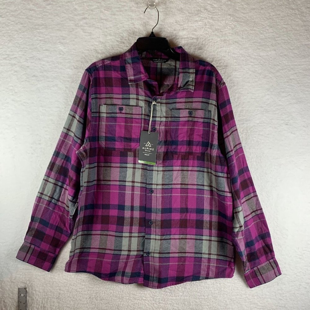 Alpine Design Shirt Men's Large Purple Plaid Cotton Flannel Button-Up 7016‎